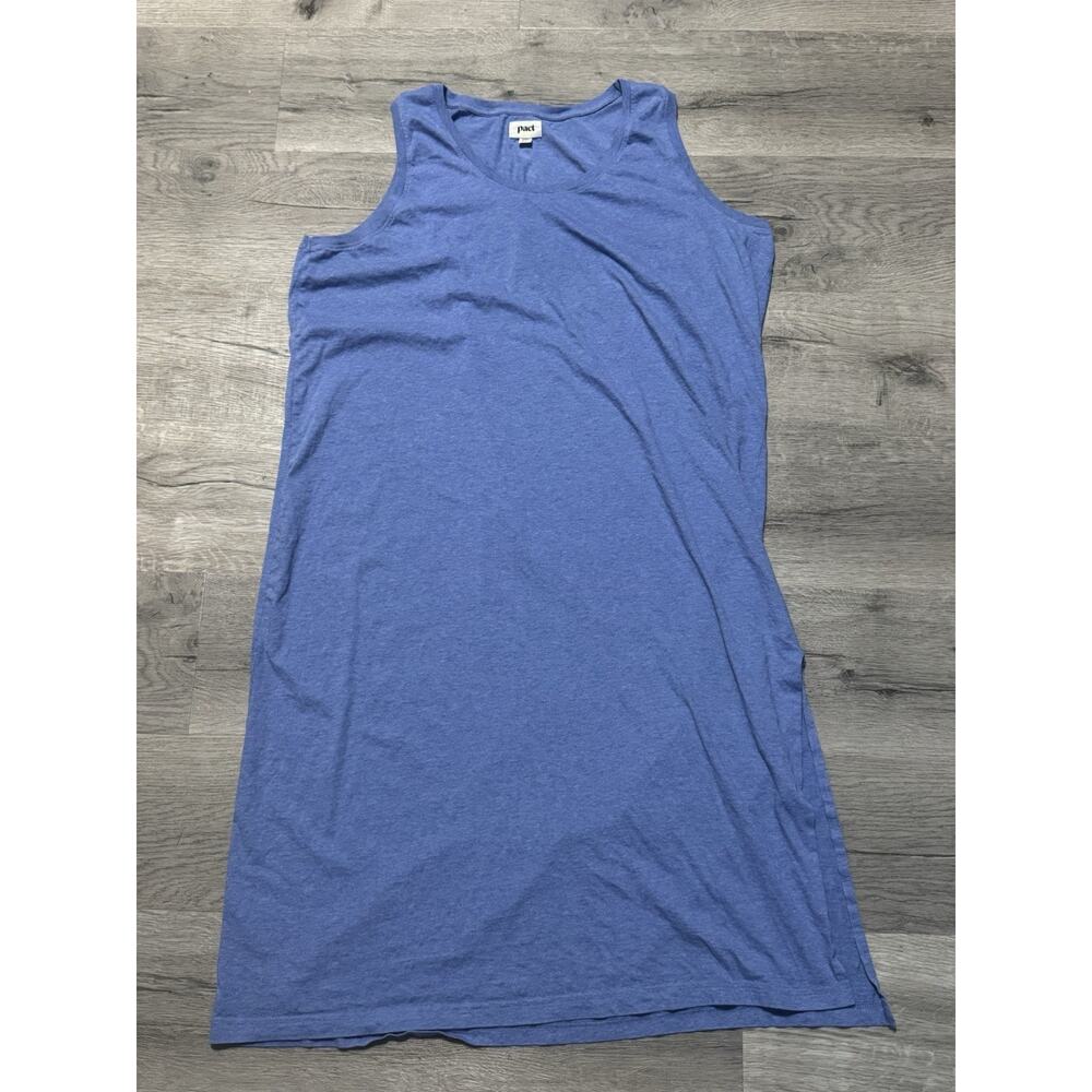 Pact Tank Shirt Midi Dress Womens XXL Blue Organic Cotton Sustainable Side Slit